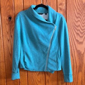 H by Halston Teal Asymmetrical Zip Bomber Jacket